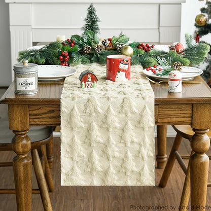 Artoid Mode Christmas Trees Beige Soft Plush Faux Fur Jacquard Christmas Table - Image 5