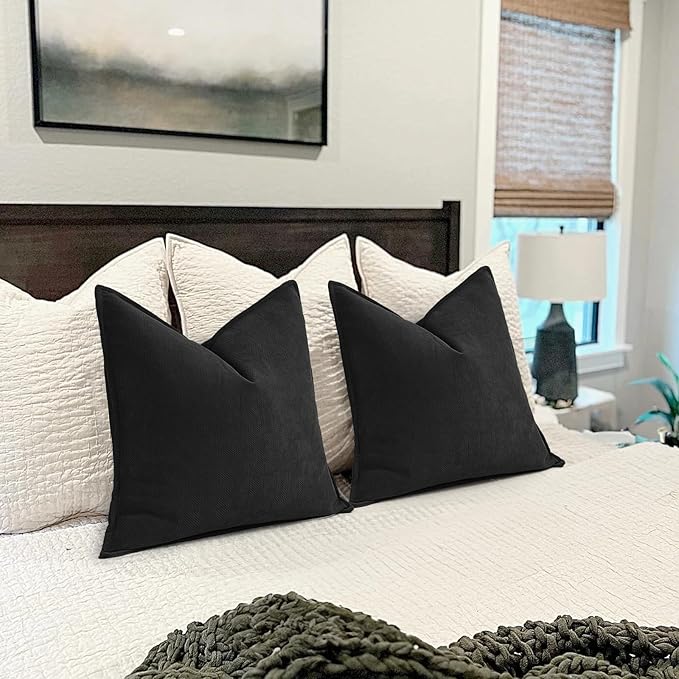 ZWJD Black Pillow Covers 24x24 Set of 2 Chenille Throw Pillow Covers - Image 5
