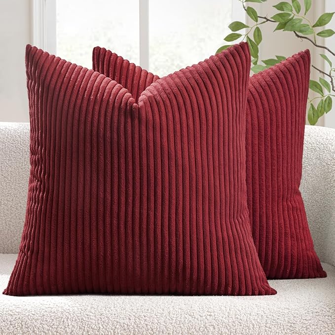 MIULEE Winter Pack of 2 Corduroy Soft Soild Decorative Square Christmas Throw by MIULEE