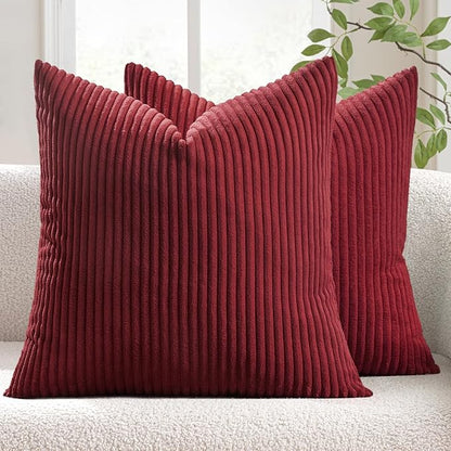 MIULEE Winter Pack of 2 Corduroy Soft Soild Decorative Square Christmas Throw by MIULEE
