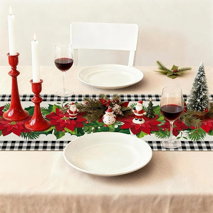 OTOSTAR Black and White Buffalo Check Plaid Holly Christmas Flowers Table Runner - Image 7
