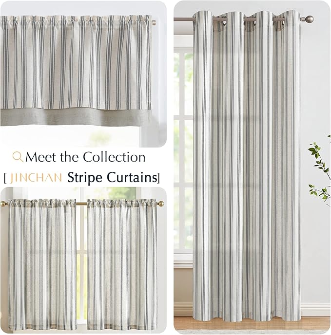 jinchan Striped Linen Valance Curtain Blackout Double Layer Valance - Image 8