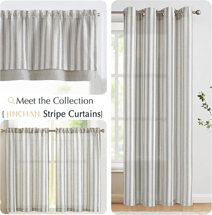 jinchan Striped Linen Valance Curtain Blackout Double Layer Valance - Image 8