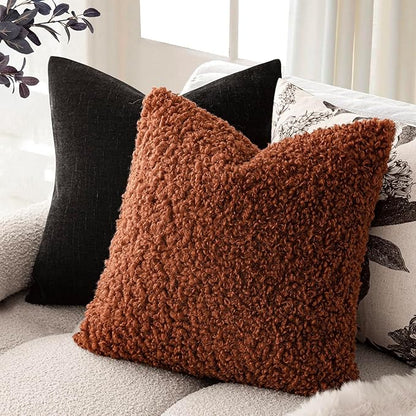 Foindtower 2 Pieces 18x18 Inch Hazel Brown, Faux Fur Throw Pillow Cover Accent - Image 5