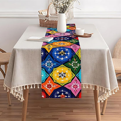 Colorful Mexican Talavera Style Table Runner – Hand-Painted Ceramic Tile Design - Image 6