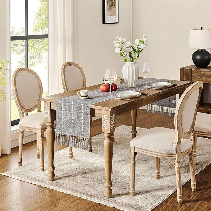 ZeeMart Farmhouse Braided Striped Table Runner, Rustic Grey Table Runners 60 - Image 3