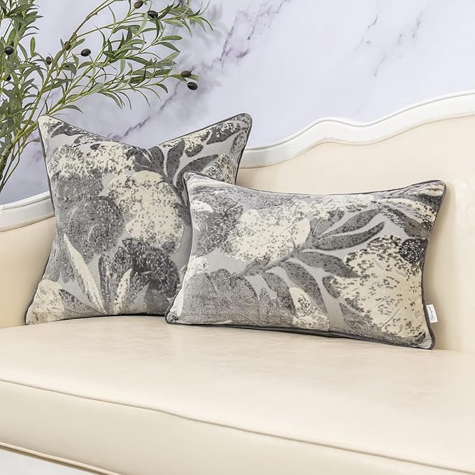 Yangest Grey Leaf Rectangle Pillow Cover Cut Velvet Cushion Cover Luxury Modern - Image 5