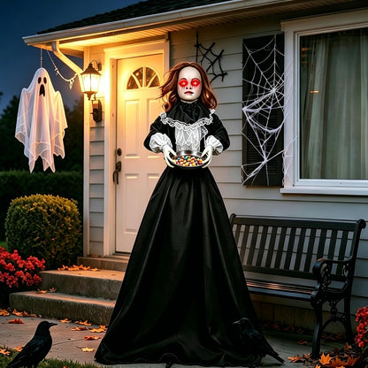 TW SHINE 5.3FT Halloween Animatronics Standing Maid Decorations Outdoor