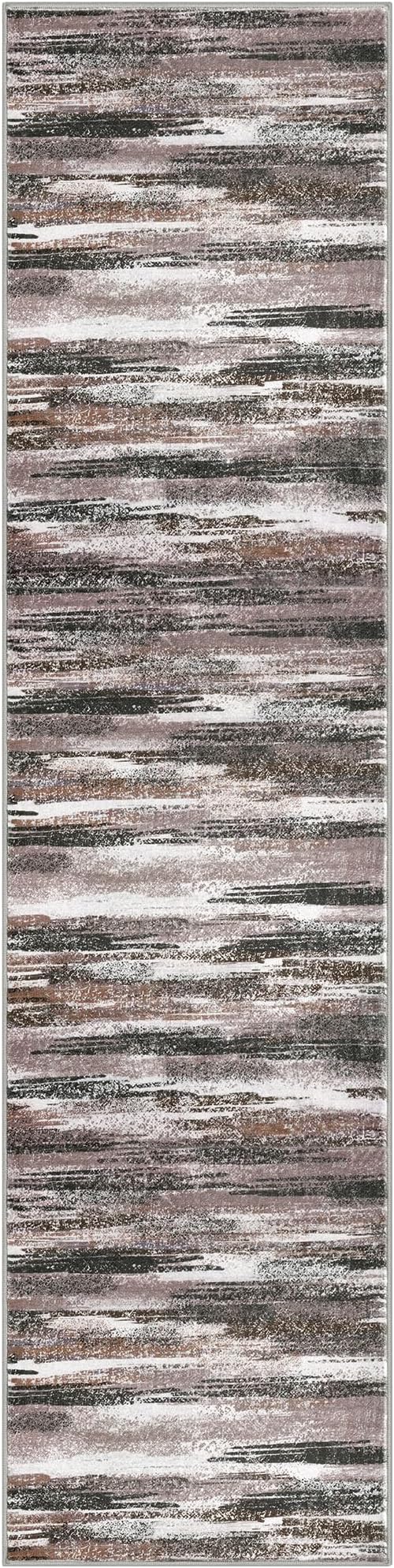 Modern Abstract Runner Rug 2.6x10, Dark Light Brown White Washable Long Kitchen - Image 8