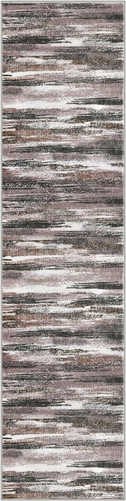 Modern Abstract Runner Rug 2.6x10, Dark Light Brown White Washable Long Kitchen - Image 8