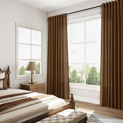 Nanspring Tobacco Brown Linen Curtains 63 Inches Long 2 Panels - Image 7