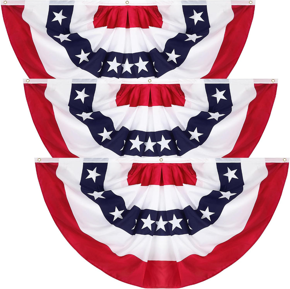 3 Pack 2.5x5 FT USA Bunting Flags Outdoor, American Pleated Fan Flag, 4th of ...