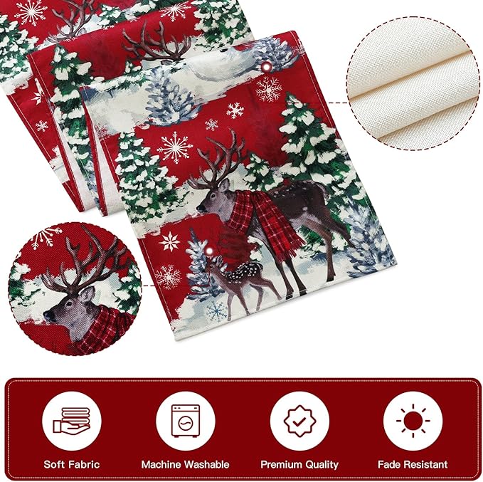 Artscope Reindeer Snowman Christmas Tree Table Runner, Xmas Winter Snowflakes - Image 5