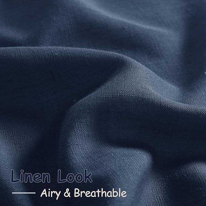 Denim Blue Linen Curtains 84 Inch Length 2 Panels Set - Image 5