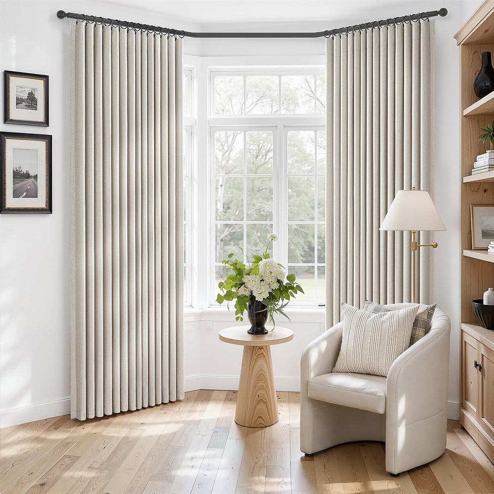 90 Inch Blackout Linen Curtains for Bedroom Natural Beige 52 Inch Wide