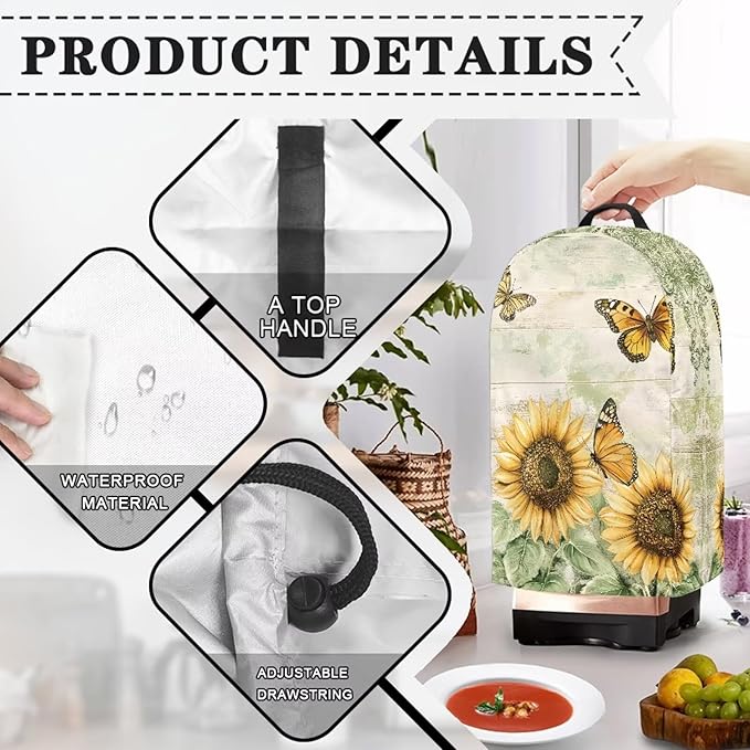 Sunflower Butterfly Art Blender Cover Turtle Mixer Hood Cover Dust Cover - Image 4