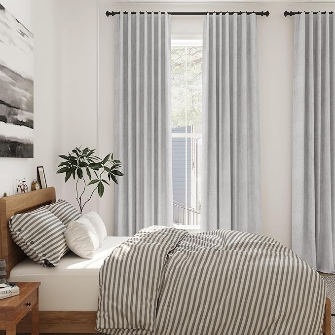 2 Panels Set Grey Linen Curtains 108 Inches Long - Image 7