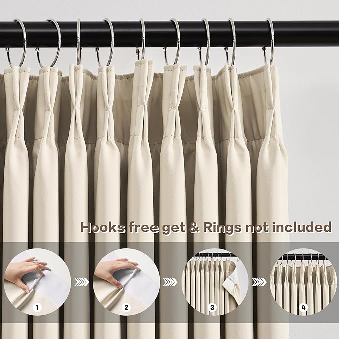 KEQIAOSUOCAI Beige Color Pinch Pleated Curtains Soft Cream, Fancy 90 Inch - Image 2