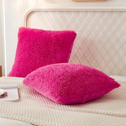 Uhamho Set of 2 Faux Fur Throw Pillow Covers Bed Pillowcases Soft Velvet Home - Image 2