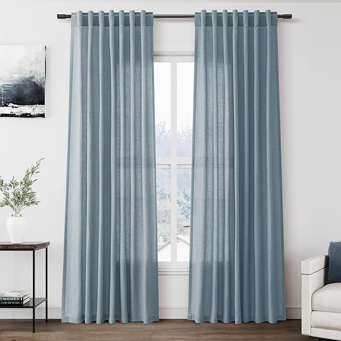Nanspring Light Blue Linen Curtains 84 Inch Length 2 Panels Set by Nanspring