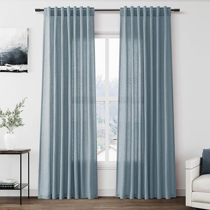 Nanspring Light Blue Linen Curtains 84 Inch Length 2 Panels Set by Nanspring