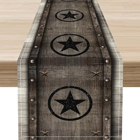 Western Table Runner, Rustic Texas Star Wooden Plank Farmhouse Cottage Country by Unknown