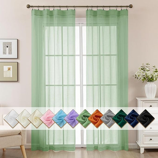 Sage Green Sheer Curtains 84 Inches Long, Privacy Semi Sheer Curtains by ABLUEN
