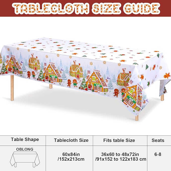 Tiamon 60 x 84 Inch Christmas Gingerbread Tablecloth Reusable Gingerbread Man - Image 2