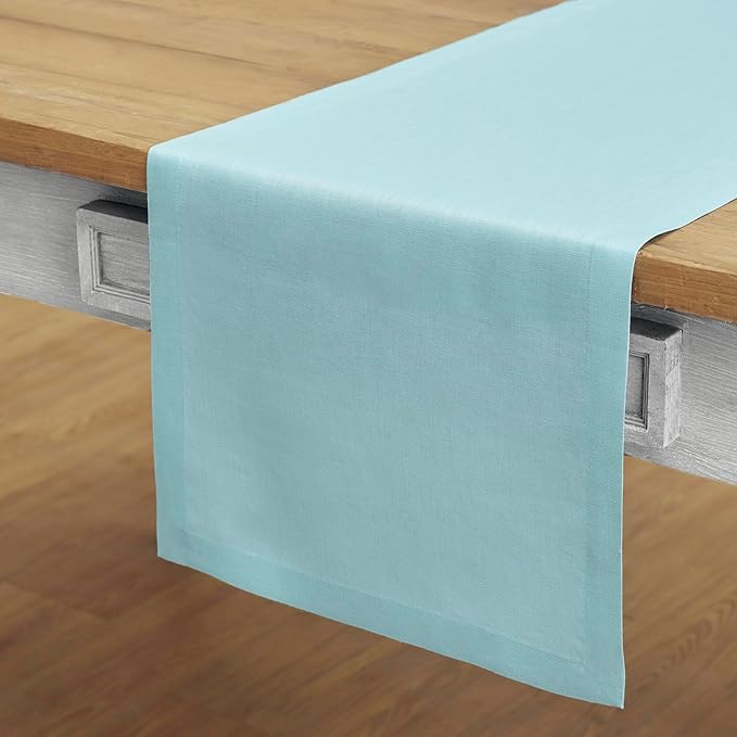 Solino Home Linen Aqua Blue Table Runner 120 Inches Long - Image 2