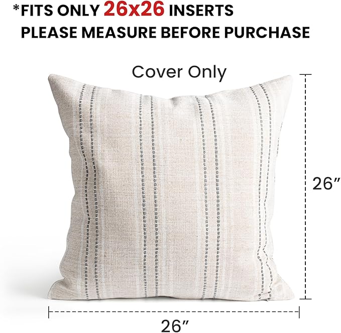 AELS 26x26 Decorative Farmhouse Linen Throw Pillow Covers, Boho Textured Pillow - Image 2