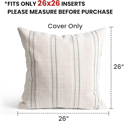 AELS 26x26 Decorative Farmhouse Linen Throw Pillow Covers, Boho Textured Pillow - Image 2