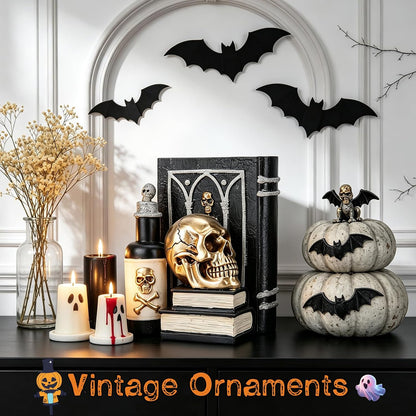 Halloween Skull Figurine, Gothic Book & Potion Bottle Indoor Tabletop Decor