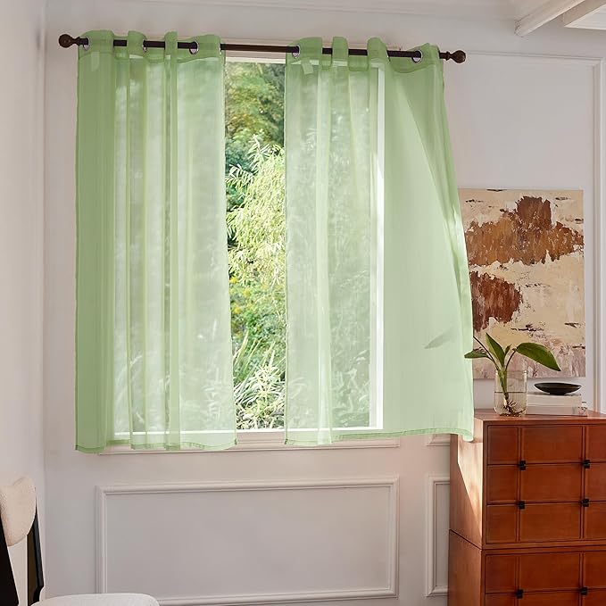 Foil Stripe Sage Green Sheer Curtains 72 inches Length 2 Panels by MISSTIAM