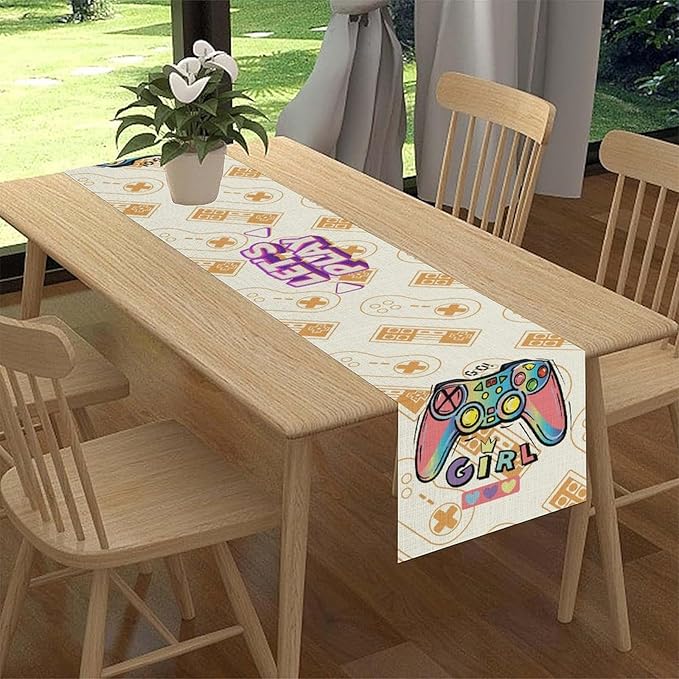 Gaming Table Runner, Kids Themed Game Controller Girl Gamer Table Scarf - Image 2