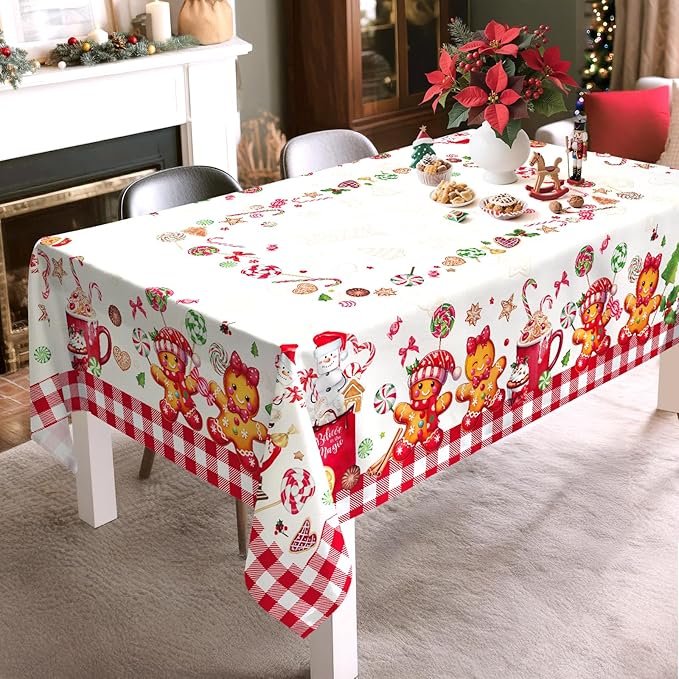 Christmas Gingerbread Tablecloth Waterproof, Candy Cane Table Cloth Rectangle - Image 3
