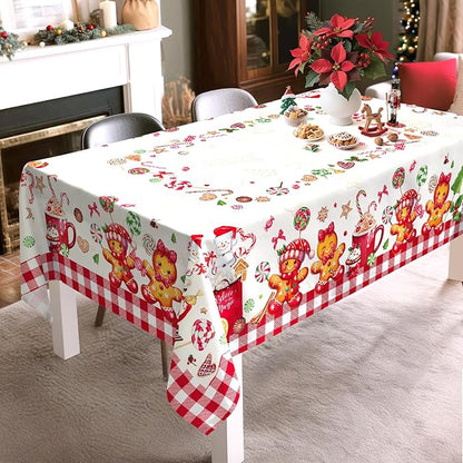 Christmas Gingerbread Tablecloth Waterproof, Candy Cane Table Cloth Rectangle - Image 3