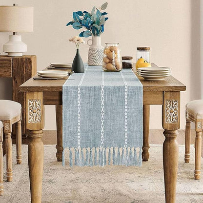 ZeeMart Farmhouse Braided Striped Table Runner, Rustic Blue Table Runners 72 by ZEEMARTONLINE