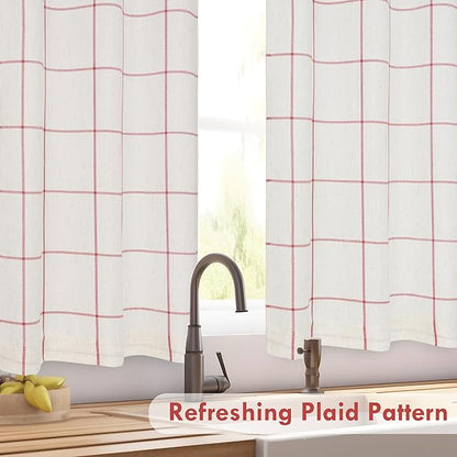 DriftAway Kitchen Curtains Striped Tier Linen Short Windowpane Plaid Cafe - Image 7