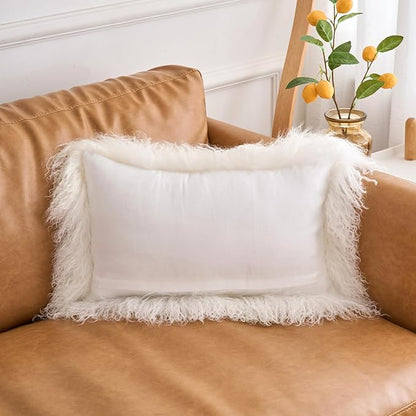 Genuine Mongolian Lamb Fur Pillow Cover – 12"x20" Rectangular Cushion Case – - Image 6