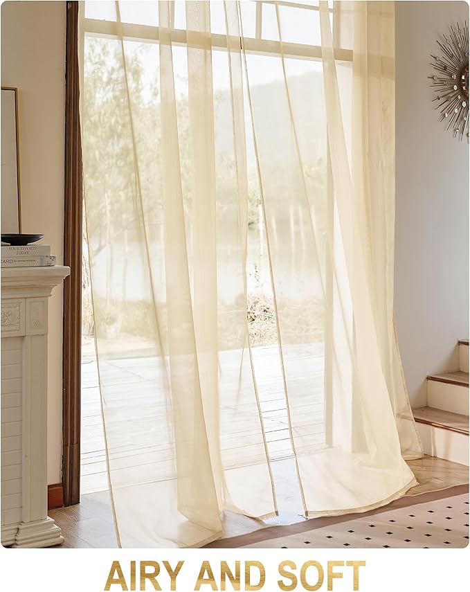 Foil Stripe Beige Sheer Curtains 120 inches Length 2 Panels - Image 5