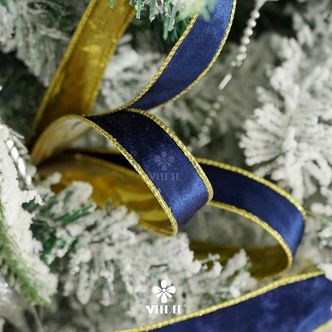 MEEDEE Navy Blue and Gold Velvet Ribbon - Image 6