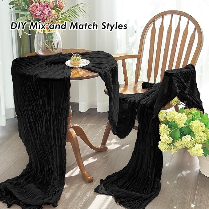 IVAPUPU 6 Pcs Cheesecloth Table Runner - 10ft Black Boho Gauze Black Cheese - Image 4
