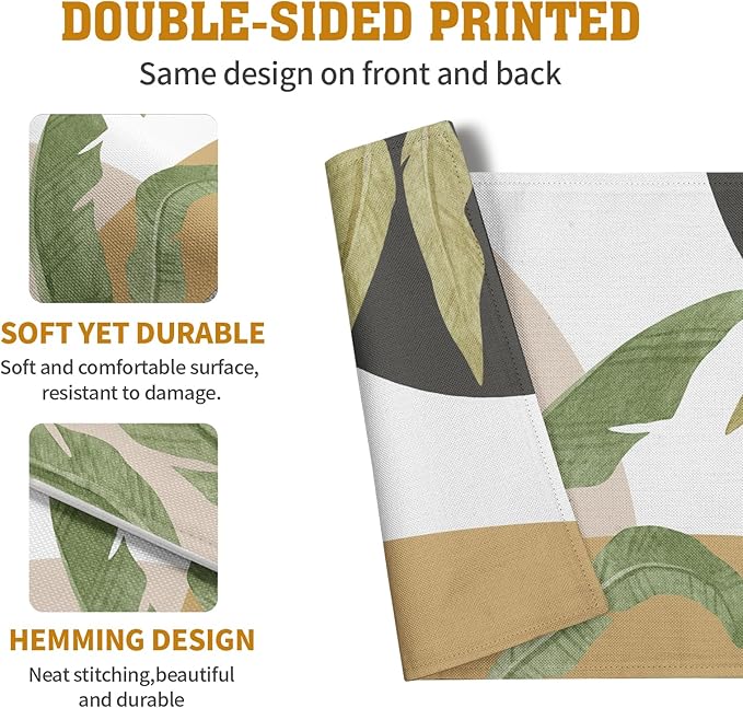 Tropical Palm Leaf Linen Placemats Set of 4 Summer Green Banana Leaves Themed - Image 5