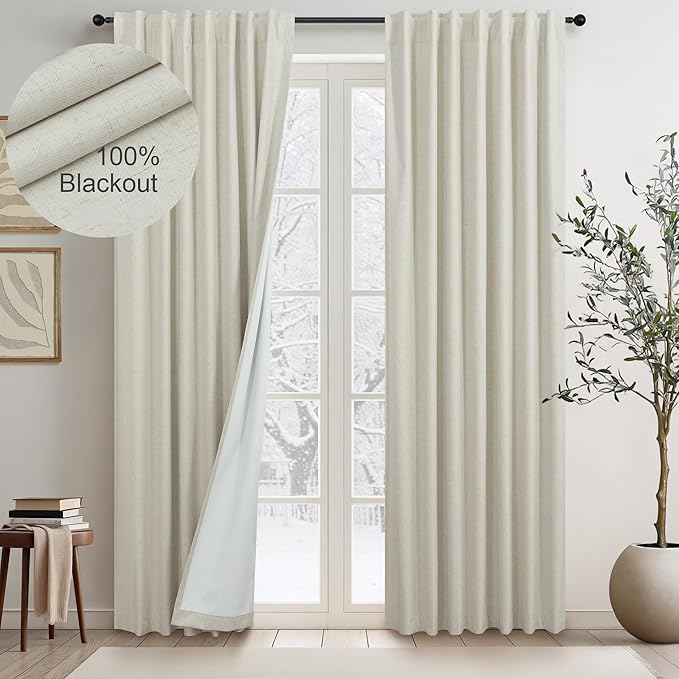 Boho Linen Black Out Curtains 72 Inch Long Back Tab Rod Pocket Living Room by DANCURTON