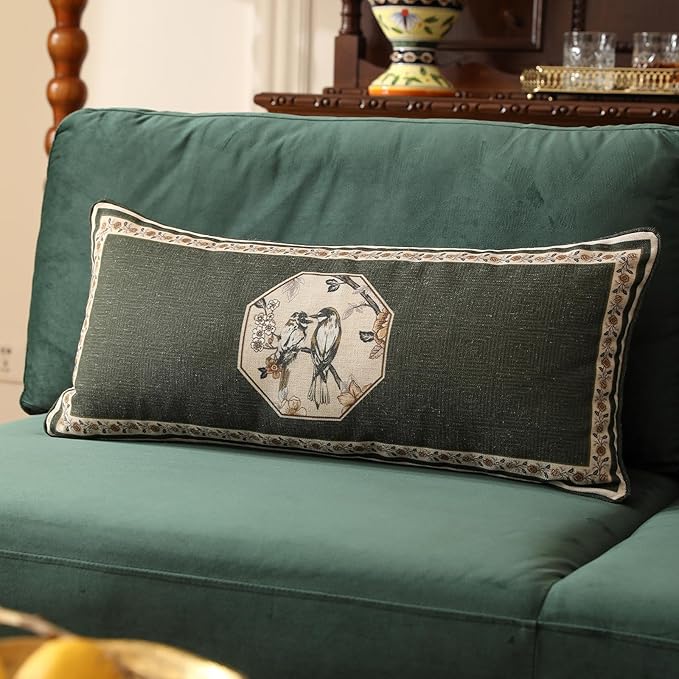 ISAENNE Design Linen Chinoiserie Lumbar Throw Pillow Covers 12"x28", Farmhouse - Image 2