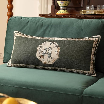 ISAENNE Design Linen Chinoiserie Lumbar Throw Pillow Covers 12"x28", Farmhouse - Image 2