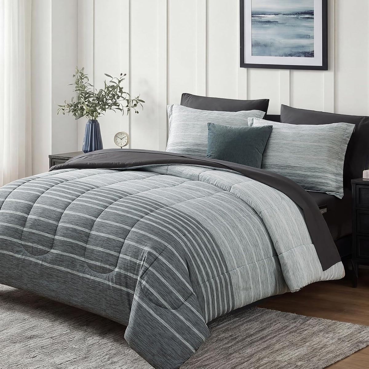 monbix full size comforter sets - 7 pieces shown in use