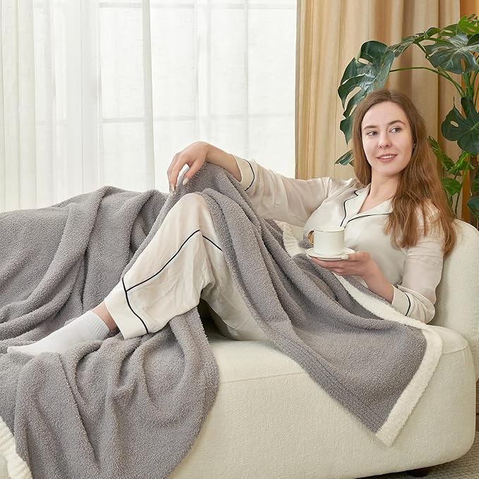 Snuggle Sac Grey Throw Blanket for Couch Bed Sofa 60x80 inches, Reversible Grey by SnuggleSac