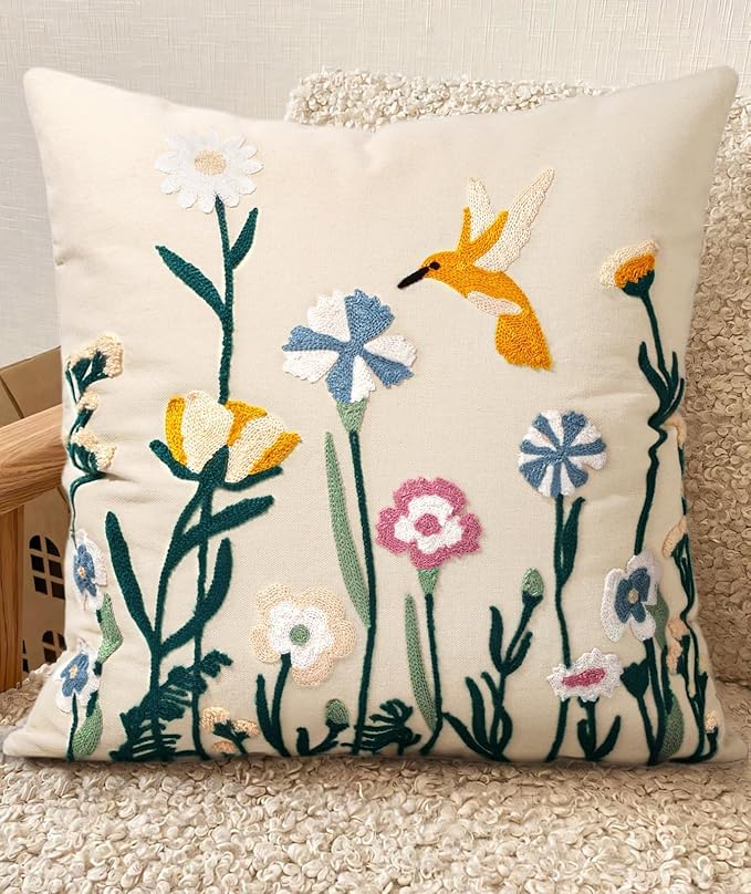 Embroidered Throw Pillow Covers 18x18 Inch by Kokaaee