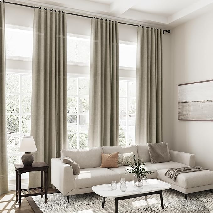 Extra Long Curtain 108 Inches Long 2 Panels Set Back Tab Mocha Linen Drapes - Image 7